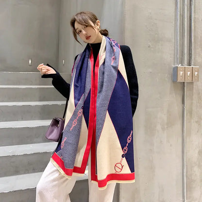 Double-Sided Thickened Cashmere-Feel Scarf - Navy Red / 60x190cm - imitation cashmere, south africa, thickened women’s Navy Red