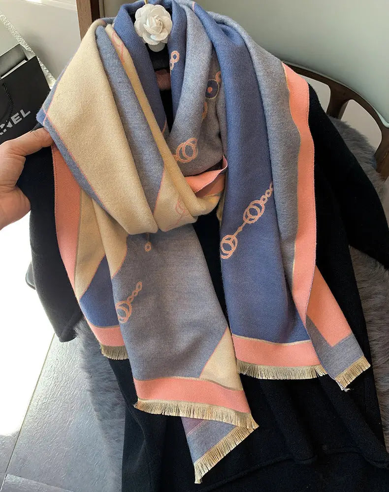 Double-Sided Thickened Cashmere-Feel Scarf - Pink blue / 60x190cm - imitation cashmere, south africa, thickened women’s Pink blue