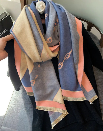 Double-Sided Thickened Cashmere-Feel Scarf - Pink blue / 60x190cm - imitation cashmere, south africa, thickened women’s Pink blue