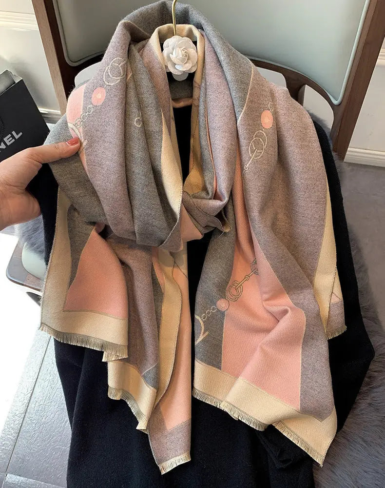 Double-Sided Thickened Cashmere-Feel Scarf - Pink grey / 60x190cm - imitation cashmere, south africa, thickened women’s Pink grey