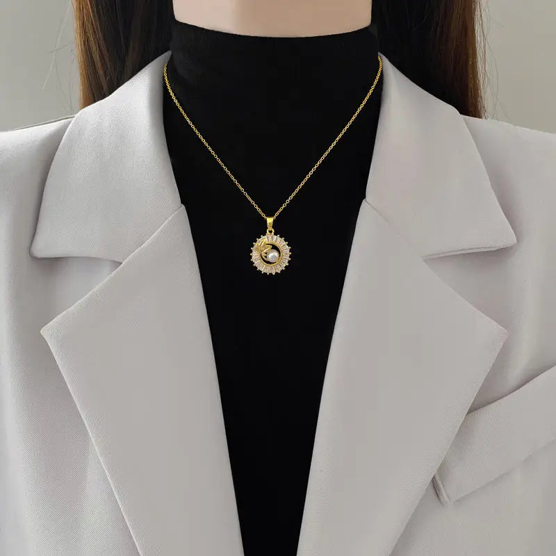 Sunburst Pearl & Leaf Jewellery Suite | Round Crystal Necklace Earrings Set - earrings set, sunburst pearl, round Set