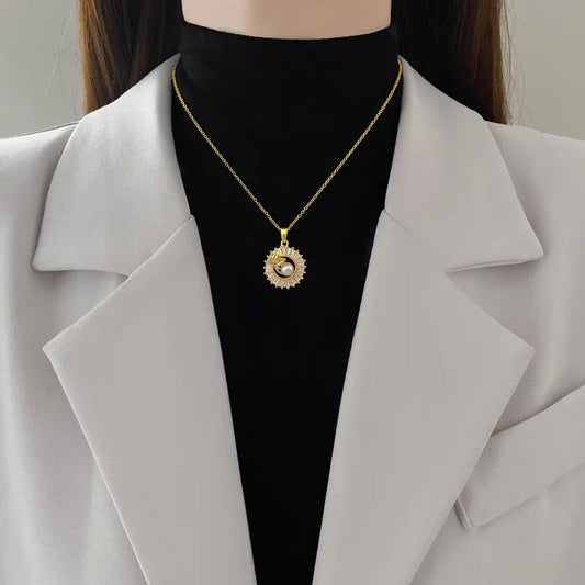 Sunburst Pearl & Leaf Jewellery Suite | Round Crystal Necklace Earrings Set - earrings set, sunburst pearl, round Set