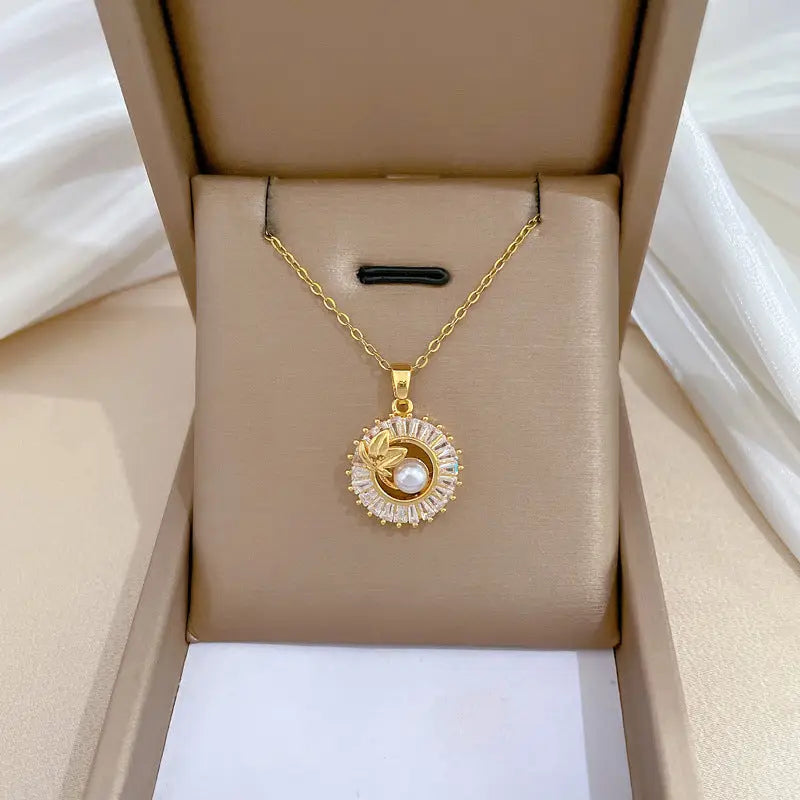 Sunburst Pearl & Leaf Jewellery Suite | Round Crystal Necklace Earrings Set - earrings set, sunburst pearl, round Set