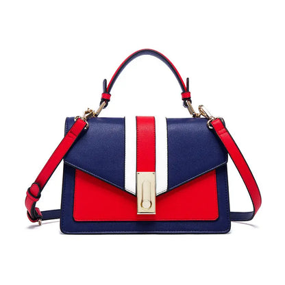 Color-Block Square Handbag | Adjustable Crossbody Strap - Red and blue - square handbag, color-block adjustable Red and blue
