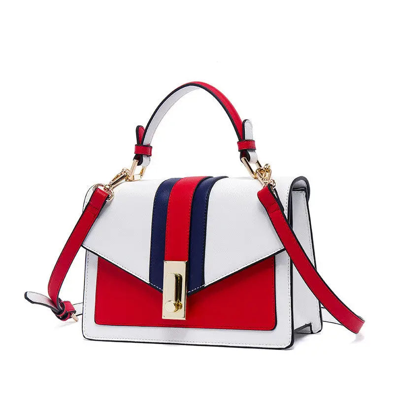 Color-Block Square Handbag | Adjustable Crossbody Strap - Red and white - square handbag, color-block adjustable Red and white