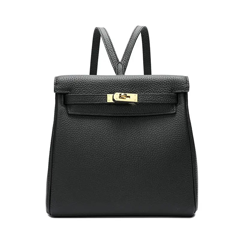 Top-Layer Cowhide Convertible Backpack | Locked Leather Handbag - Black - convertible backpack, leather handbag, Black