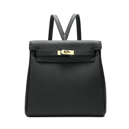 Top-Layer Cowhide Convertible Backpack | Locked Leather Handbag - Black - convertible backpack, leather handbag, Black