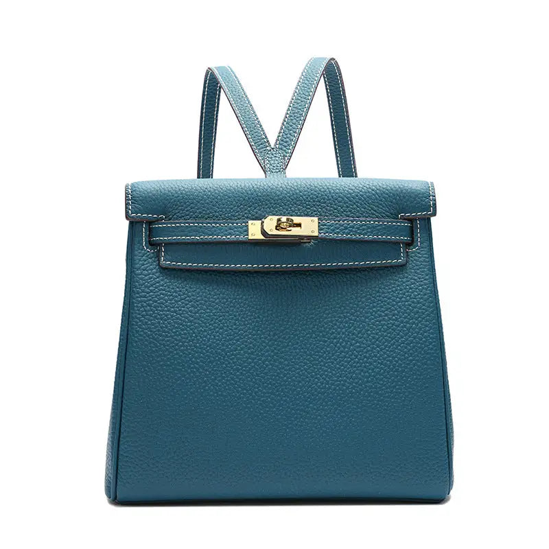 Top-Layer Cowhide Convertible Backpack | Locked Leather Handbag - Blue - convertible backpack, leather handbag, cowhide Blue