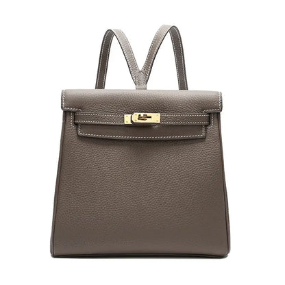 Top-Layer Cowhide Convertible Backpack | Locked Leather Handbag - Dark Grey - convertible backpack, leather handbag, Dark Grey