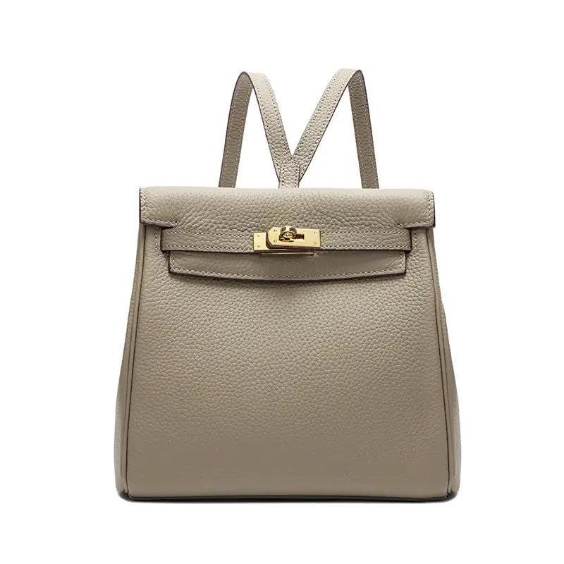 Top-Layer Cowhide Convertible Backpack | Locked Leather Handbag - Grey - convertible backpack, leather handbag, cowhide Grey