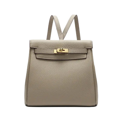 Top-Layer Cowhide Convertible Backpack | Locked Leather Handbag - Grey - convertible backpack, leather handbag, cowhide Grey