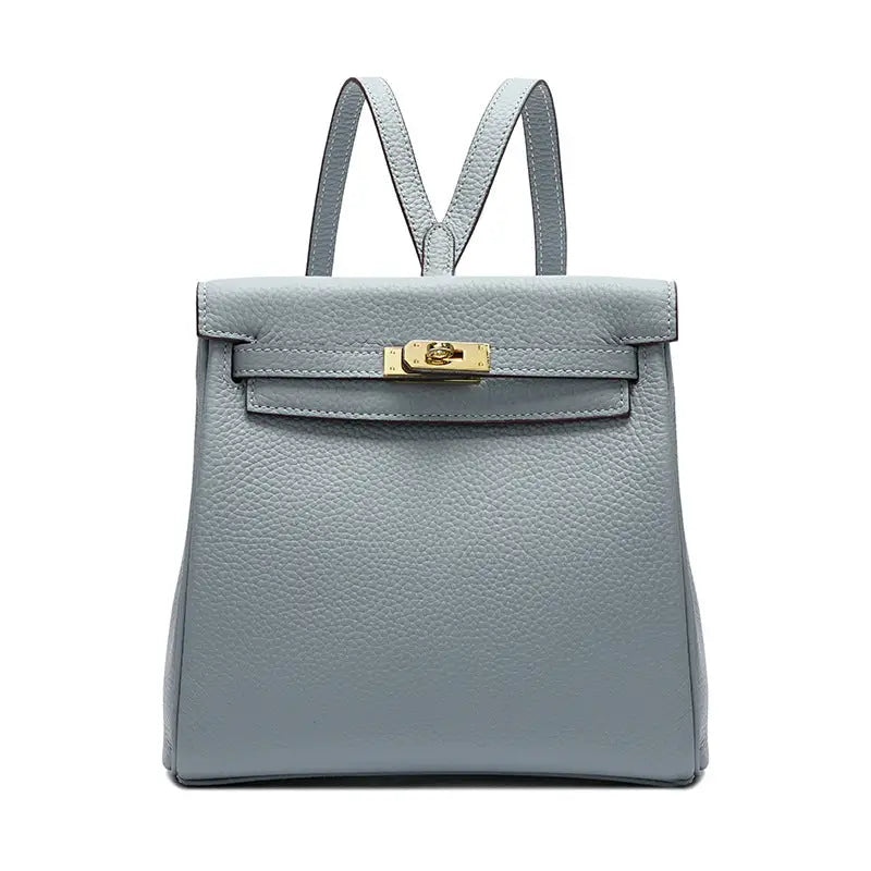 Top-Layer Cowhide Convertible Backpack | Locked Leather Handbag - Light Blue - convertible backpack, leather handbag, Blue