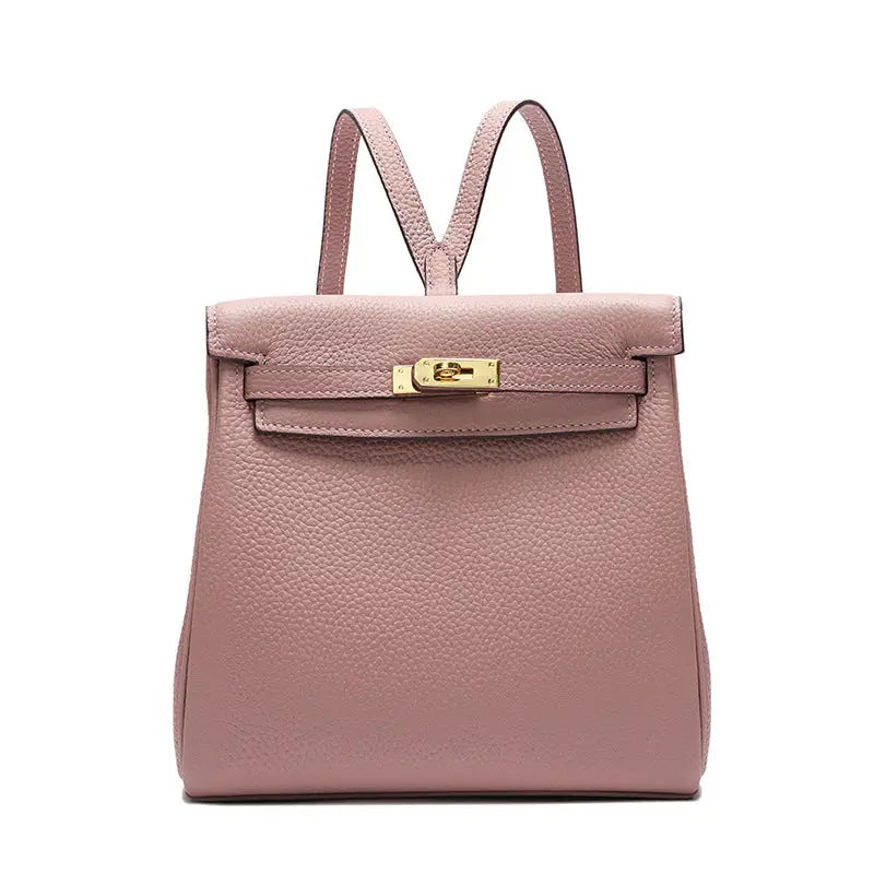 Top-Layer Cowhide Convertible Backpack | Locked Leather Handbag - Pink - convertible backpack, leather handbag, cowhide Pink