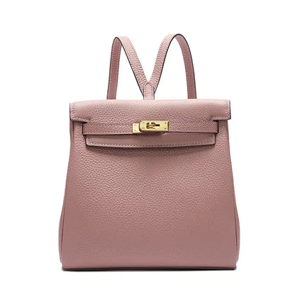 Top-Layer Cowhide Convertible Backpack | Locked Leather Handbag - Pink - convertible backpack, leather handbag, cowhide Pink