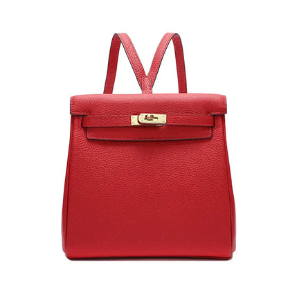 Top-Layer Cowhide Convertible Backpack | Locked Leather Handbag - Red - convertible backpack, leather handbag, cowhide Red