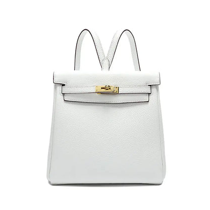Top-Layer Cowhide Convertible Backpack | Locked Leather Handbag - White - convertible backpack, leather handbag, White