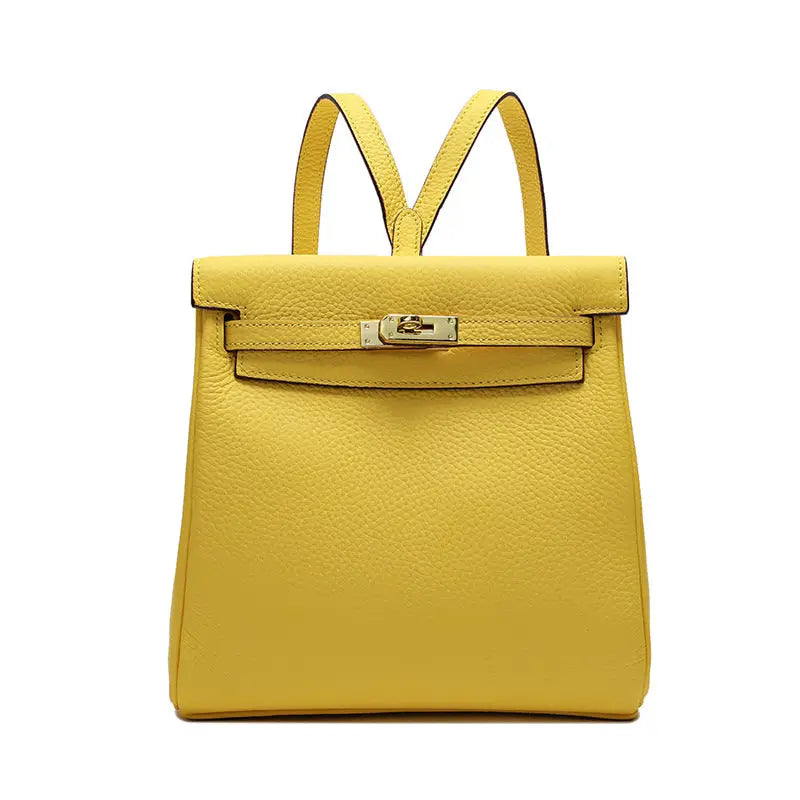 Top-Layer Cowhide Convertible Backpack | Locked Leather Handbag - Yellow - convertible backpack, leather handbag, Yellow