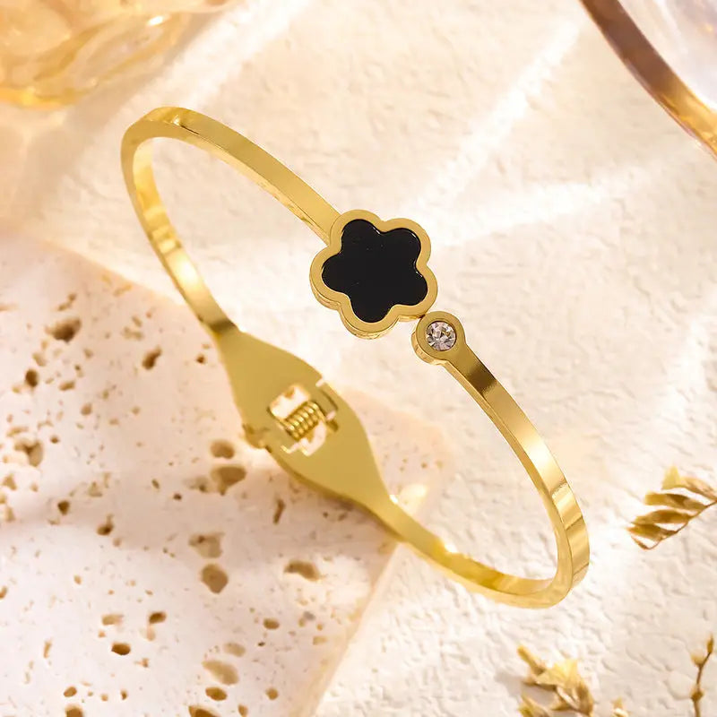 Five-Leaf Flower Titanium Steel Bracelet | Plum Blossom Panther Jewellery - titanium steel, five-leaf flower, plum Panther