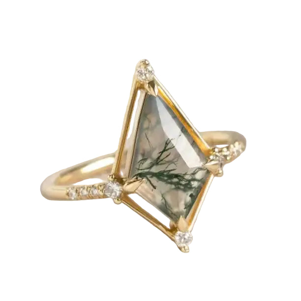 Vintage Water Plant Agate Ring | S925 Silver 14K Gold-Plated Luxury Jewellery - water plant agate, plant, s925 silver,