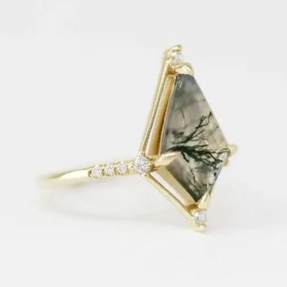 Vintage Water Plant Agate Ring | S925 Silver 14K Gold-Plated Luxury Jewellery - water plant agate, plant, s925 silver,