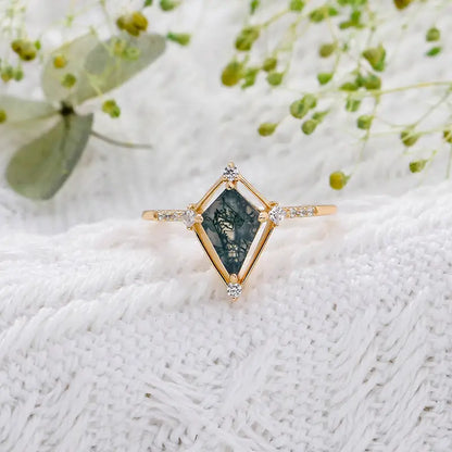 Vintage Water Plant Agate Ring | S925 Silver 14K Gold-Plated Luxury Jewellery - Plants / No 5 - water plant agate, Water Plants Agate