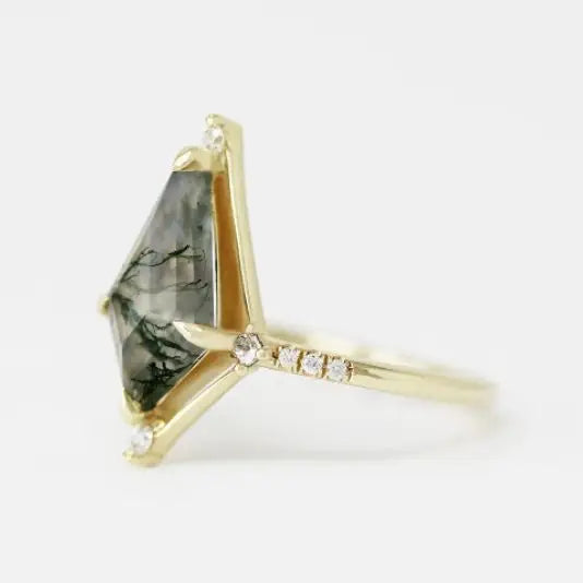 Vintage Water Plant Agate Ring | S925 Silver 14K Gold-Plated Luxury Jewellery - water plant agate, plant, s925 silver,