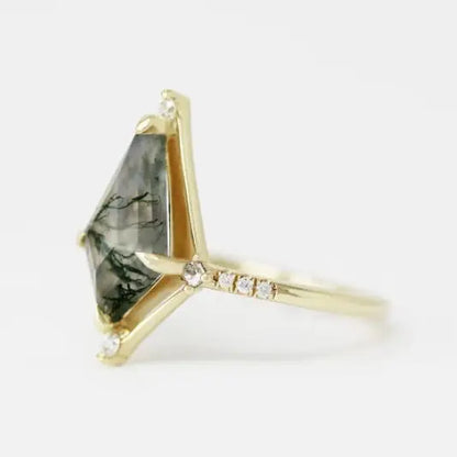 Vintage Water Plant Agate Ring | S925 Silver 14K Gold-Plated Luxury Jewellery - water plant agate, plant, s925 silver,
