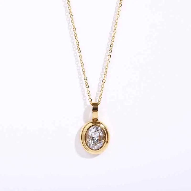 Geometric multi-colour gemstone necklace with gold-toned 18k gold bezel and oval-cut clear gemstone from Trend Den White Diamond
