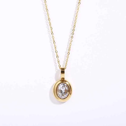 Geometric multi-colour gemstone necklace with gold-toned 18k gold bezel and oval-cut clear gemstone from Trend Den White Diamond