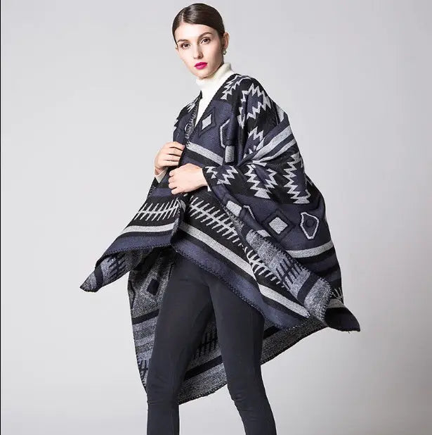 Geometric Puzzle Cashmere Cloak | Large Soft Tassel Shawl Wrap - geometric puzzle, trend den, puzzle cashmere, cashmere