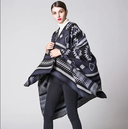Geometric Puzzle Cashmere Cloak | Large Soft Tassel Shawl Wrap - geometric puzzle, trend den, puzzle cashmere, cashmere