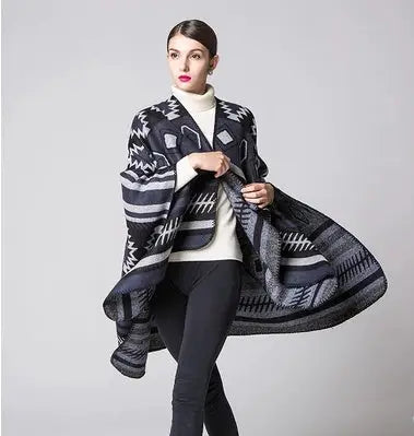 Geometric Puzzle Cashmere Cloak | Large Soft Tassel Shawl Wrap - geometric puzzle, trend den, puzzle cashmere, cashmere
