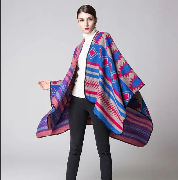 Geometric Puzzle Cashmere Cloak | Large Soft Tassel Shawl Wrap - geometric puzzle, trend den, puzzle cashmere, cashmere