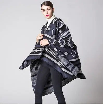Geometric Puzzle Cashmere Cloak | Large Soft Tassel Shawl Wrap - geometric puzzle, trend den, puzzle cashmere, cashmere