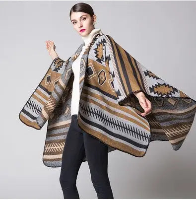 Geometric Puzzle Cashmere Cloak | Large Soft Tassel Shawl Wrap - Yellow - geometric puzzle, trend den, puzzle cashmere, Yellow