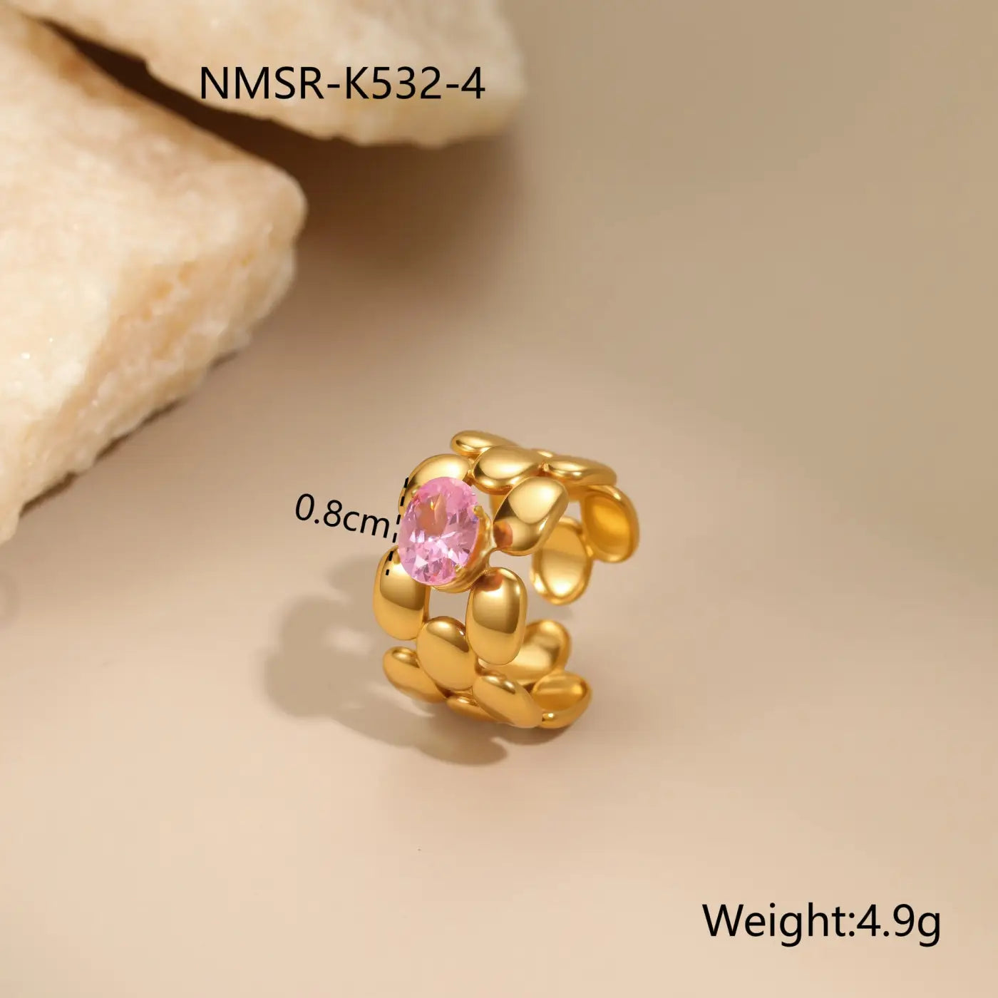 Stylish Stainless Steel Adjustable Rings | 18K Gold Plated Zirconia Jewellery - NMSRK5324 / Free Size - stainless NMSRK5324