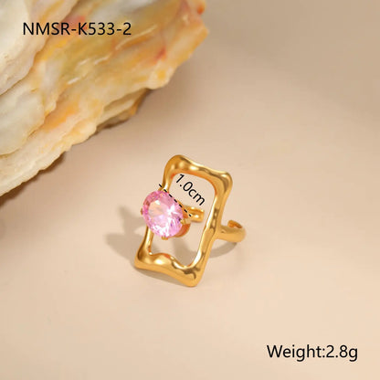 Stylish Stainless Steel Adjustable Rings | 18K Gold Plated Zirconia Jewellery - NMSRK5332 / Free Size - stainless NMSRK5332