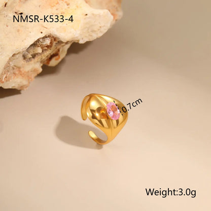 Stylish Stainless Steel Adjustable Rings | 18K Gold Plated Zirconia Jewellery - NMSRK5334 / Free Size - stainless NMSRK5334