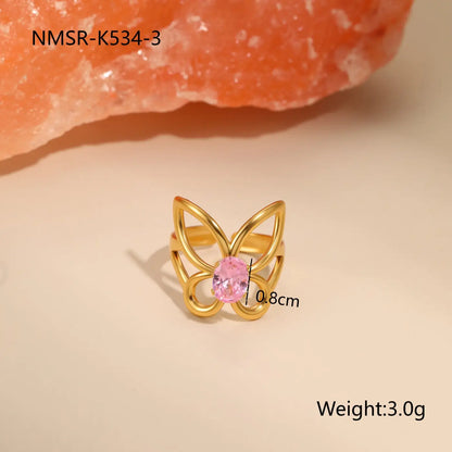 Stylish Stainless Steel Adjustable Rings | 18K Gold Plated Zirconia Jewellery - NMSRK5343 / Free Size - stainless NMSRK5343