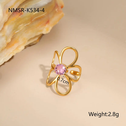 Stylish Stainless Steel Adjustable Rings | 18K Gold Plated Zirconia Jewellery - NMSRK5344 / Free Size - stainless NMSRK5344