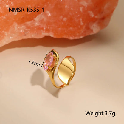 Stylish Stainless Steel Adjustable Rings | 18K Gold Plated Zirconia Jewellery - NMSRK5351 / Free Size - stainless NMSRK5351