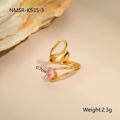 Stylish Stainless Steel Adjustable Rings | 18K Gold Plated Zirconia Jewellery - NMSRK5353 / Free Size - stainless NMSRK5353