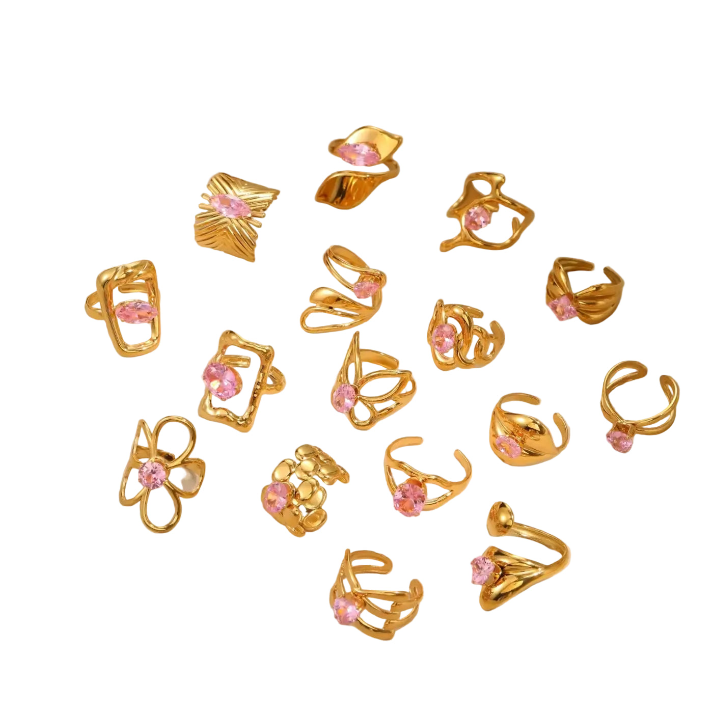 Stylish Stainless Steel Adjustable Rings | 18K Gold Plated Zirconia Jewellery - stainless steel, 18k gold, adjustable