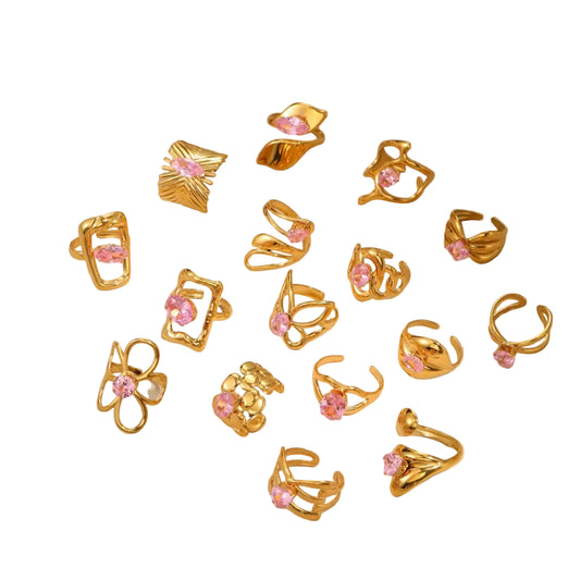 Stylish Stainless Steel Adjustable Rings | 18K Gold Plated Zirconia Jewellery - stainless steel, 18k gold, adjustable