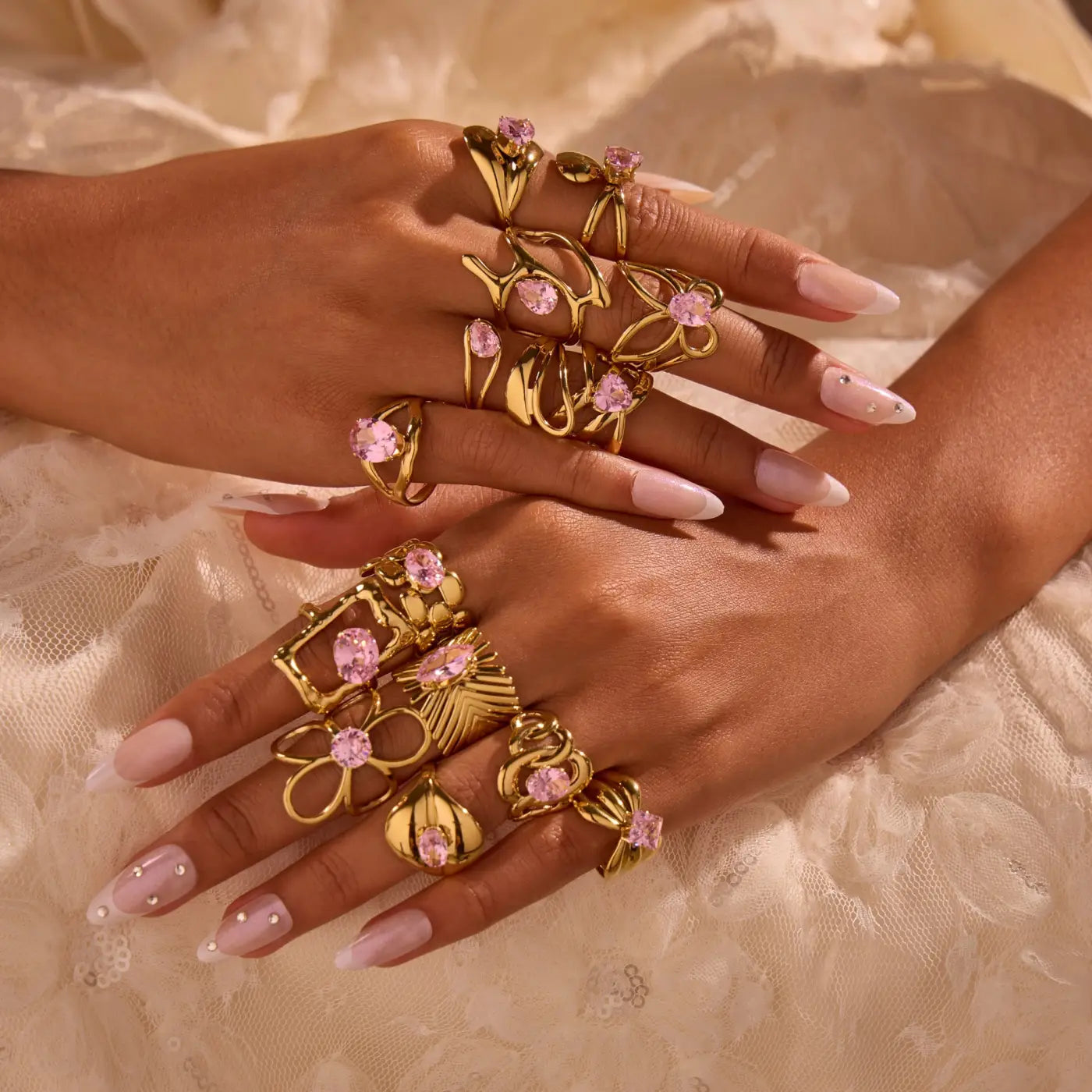 Stylish Stainless Steel Adjustable Rings | 18K Gold Plated Zirconia Jewellery - stainless steel, 18k gold, adjustable