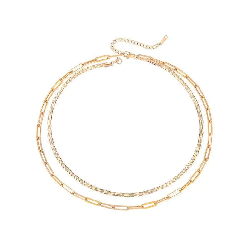 Gold u-shape chain necklace 42cm featuring gold-toned stainless steel paperclip and textured snake chain necklace Gold