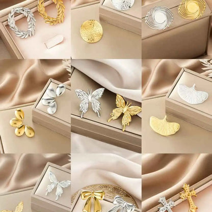 Gold and silver metallic butterfly-shaped brooches with intricate wing detailing from ins style gold fashion earring collection affordable luxury