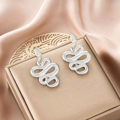 Silver snake-shaped earrings with textured coil design from ins style gold fashion earring collection affordable luxury Style 10