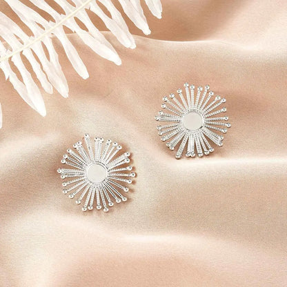 Silver sunburst-style stud earrings with mirrored disc and beaded rays from ins style gold fashion earring collection Style 11