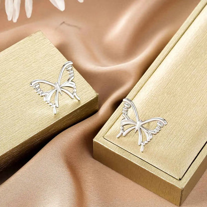 Silver butterfly-shaped stud earrings with openwork wings and polished finish from ins style gold fashion earring collection affordable luxury Style 15